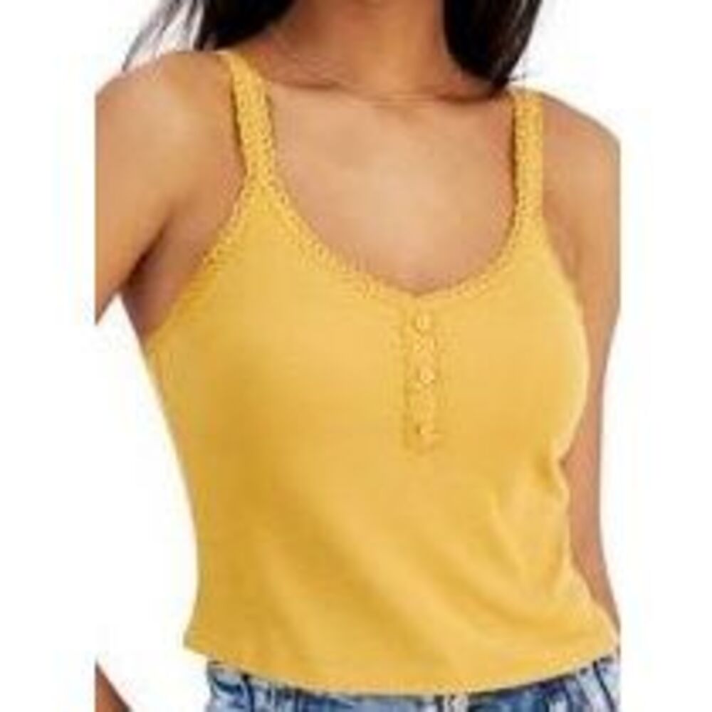 Hippie Rose Juniors Ribbed Henley Tank Top B4HP (Gold Juniors Size M)